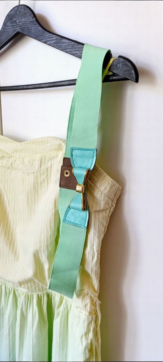 Sarı Mint Renkli Yazlık Elbise Straplez - Görsel 4