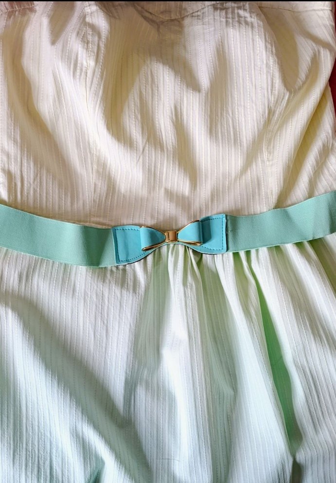 Sarı Mint Renkli Yazlık Elbise Straplez - Görsel 3