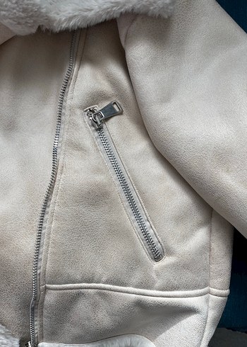 Gri Süet Kadın Kaban, Kürklü, Günlük - Görsel 3