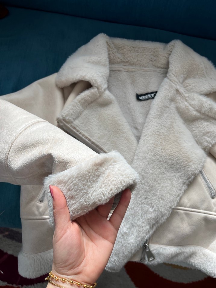 Gri Süet Kadın Kaban, Kürklü, Günlük - Görsel 2