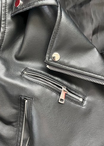 Siyah Deri Biker Ceket Kadın - Görsel 2