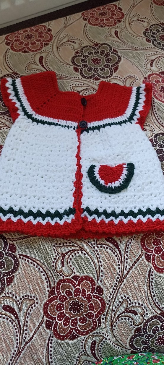 Nakışlı Renkli  karpuzli bebek yeleği 6 12 aylik - Görsel 2