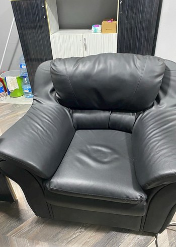 Siyah Deri Modern Kanepe takım - Görsel 2