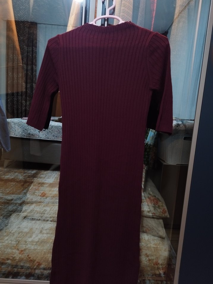Bordo Uzun Triko elbise - Görsel 3