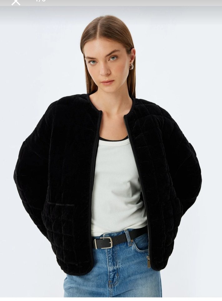 Siyah Kadın  Fermuarlı mont - Görsel 2