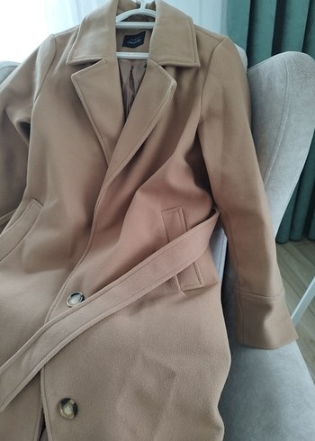 Düğmeli Bej Midi Kadın Kaban - Görsel 4