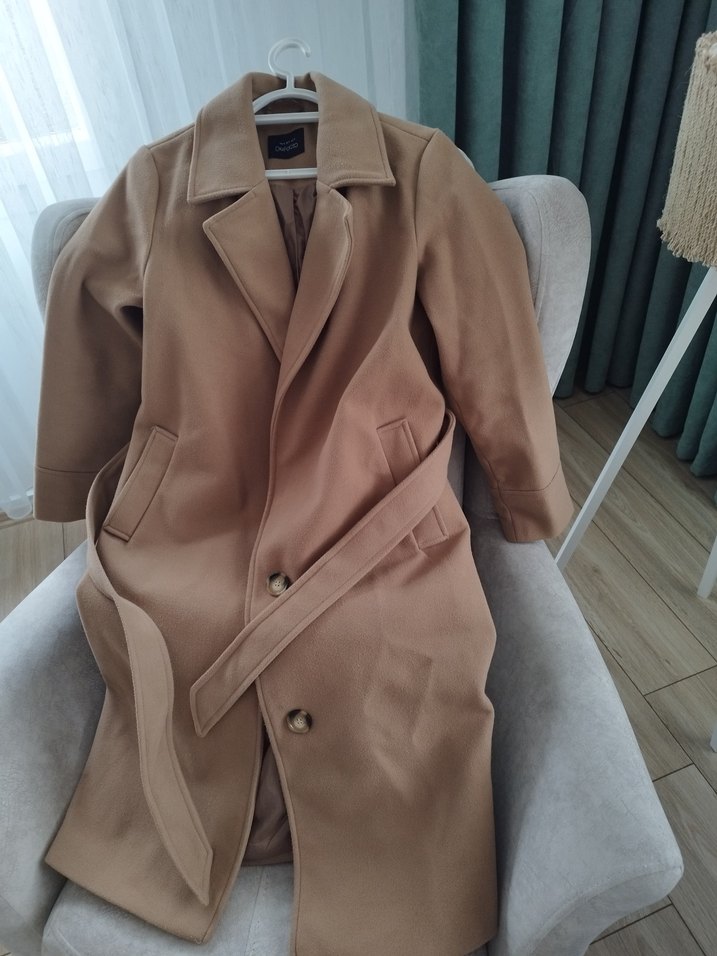 Düğmeli Bej  Midi Kadın Kaban - Görsel 2