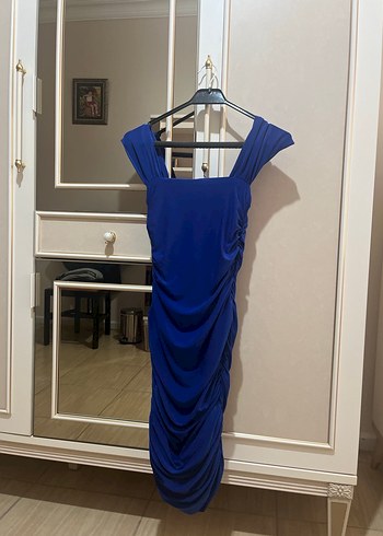 Mavi Drapeli Midi Abiye Elbise - Görsel 2