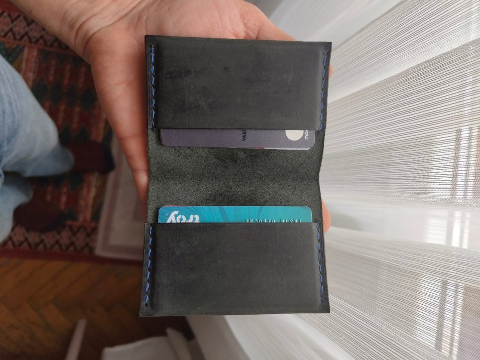 Lacivert Minimalist Erkek Cüzdan el yapım deri - Görsel 4