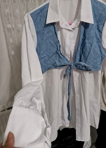 Kadın Beyaz Bağcıklı Midi Keten gömlek - Görsel 4