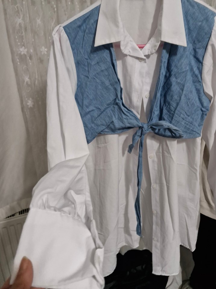 Kadın Beyaz Bağcıklı Midi Keten gömlek - Görsel 4