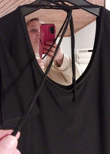 Siyah V Yaka , Midi, Kısa Kollu - Görsel 5