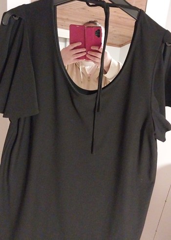 Siyah V Yaka , Midi, Kısa Kollu - Görsel 3