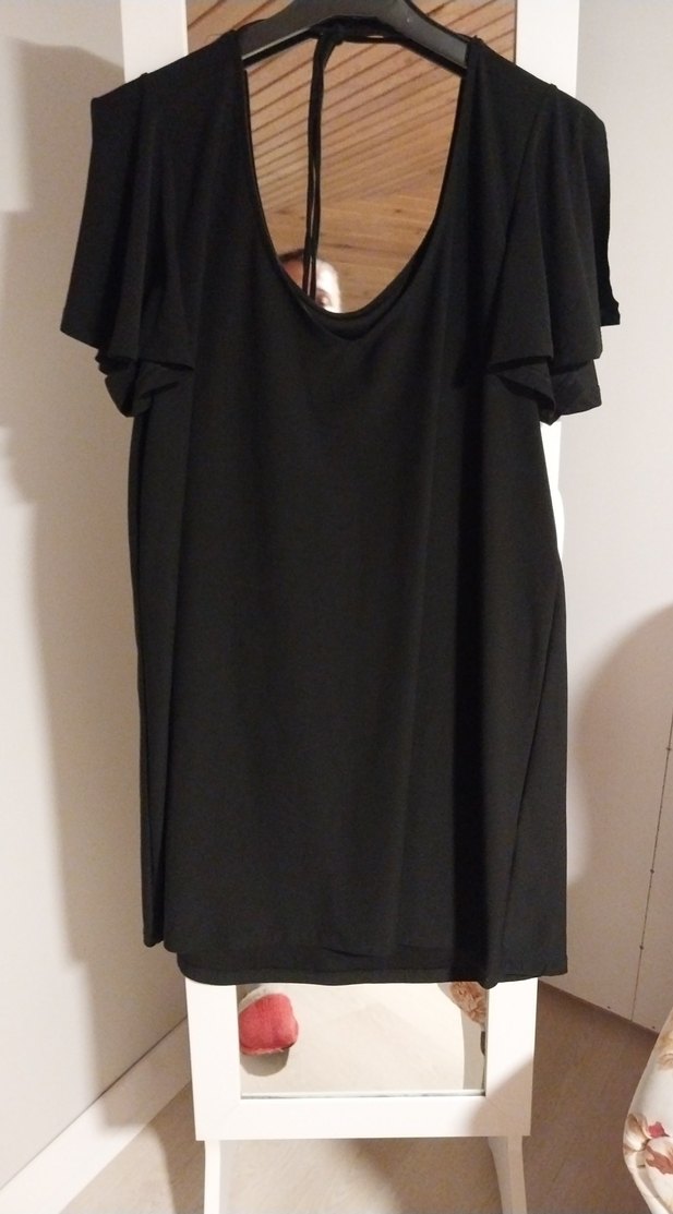 Siyah V Yaka , Midi, Kısa Kollu - Görsel 2