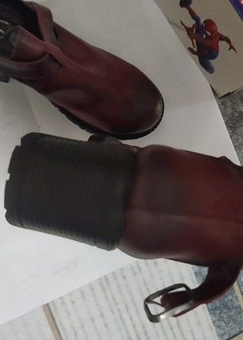 36 numara Bordo Kadın Deri Tokalı  Bot - Görsel 5