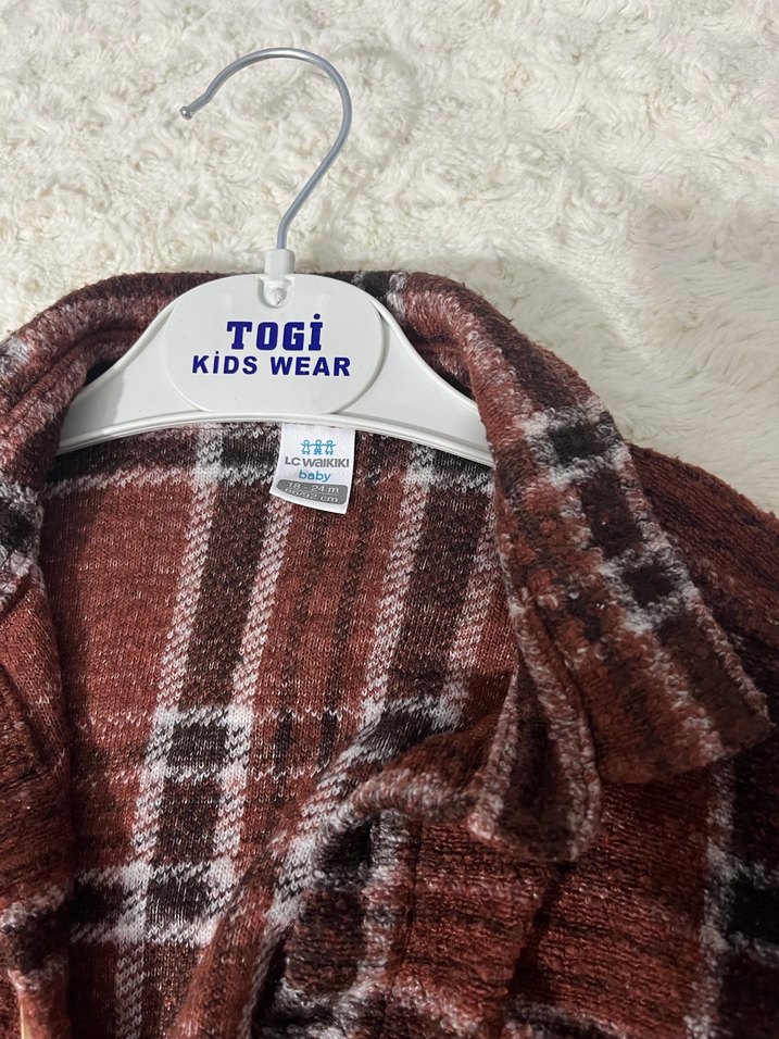 Düğmeli Kahverengi Ekose Yün Erkek Çocuk gömlek - Görsel 2