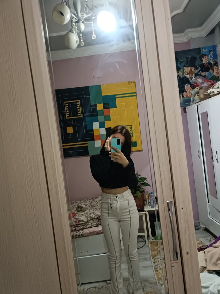 taşlı Beyaz Düğmeli Kadın Kot Pantolon - Görsel 2