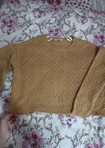 Camel Renkli Rahat Kadın Triko Kazak - Görsel 4