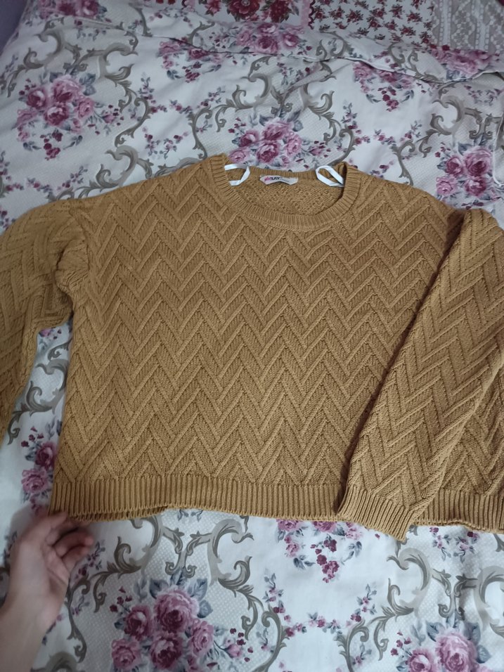 Camel Renkli Rahat Kadın Triko Kazak - Görsel 4