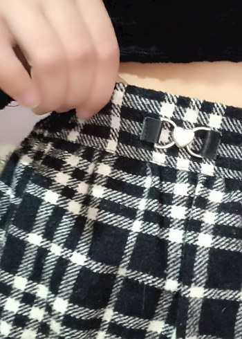 arkadan lastikli Siyah Ekose diz üstü Etek - Görsel 3