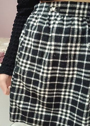 arkadan lastikli Siyah Ekose diz üstü Etek - Görsel 2