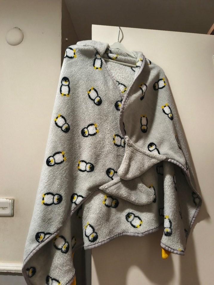 Kapüşonlu Erkek Çocuk Gri Baskılı Bornoz - Görsel 2