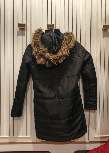 Siyah Kadın Midi Kışlık Mont Kürklü Kapüşonlu - Görsel 2