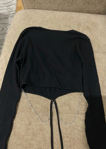 Koton Zincir Detaylı Siyah Crop Top - Görsel 5