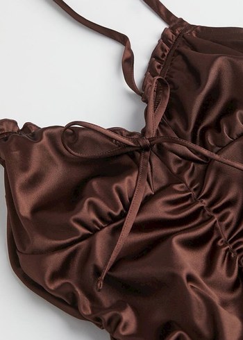 H&M Kahverengi Drapeli İnce Askılı Elbise - Görsel 2