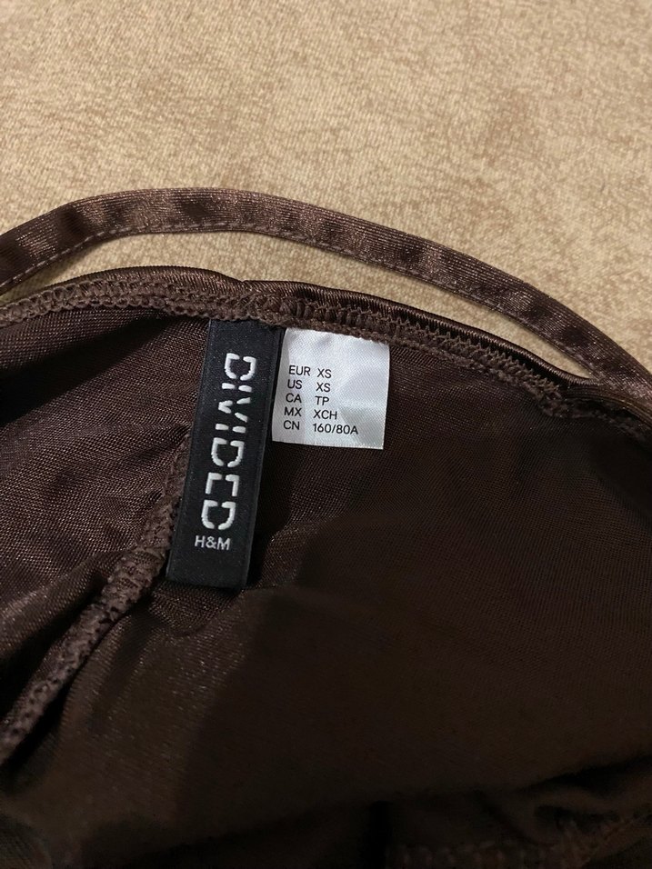 H&M Kahverengi Drapeli İnce Askılı Elbise - Görsel 5