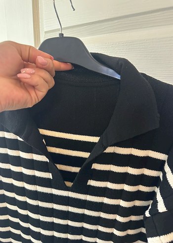 diğer Beden siyah Renk Siyah Beyaz Çizgili Örgü Midi boy elbise