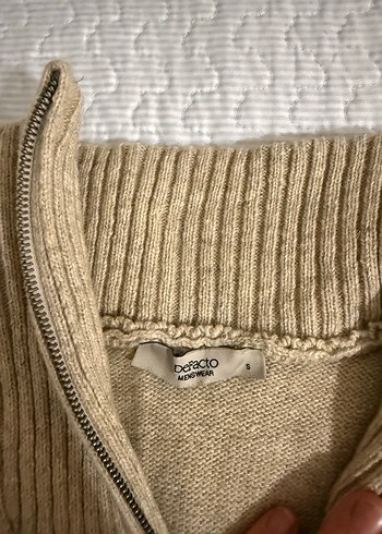 Bej Yarım Fermuarlı Yün Erkek Kazak - Görsel 3