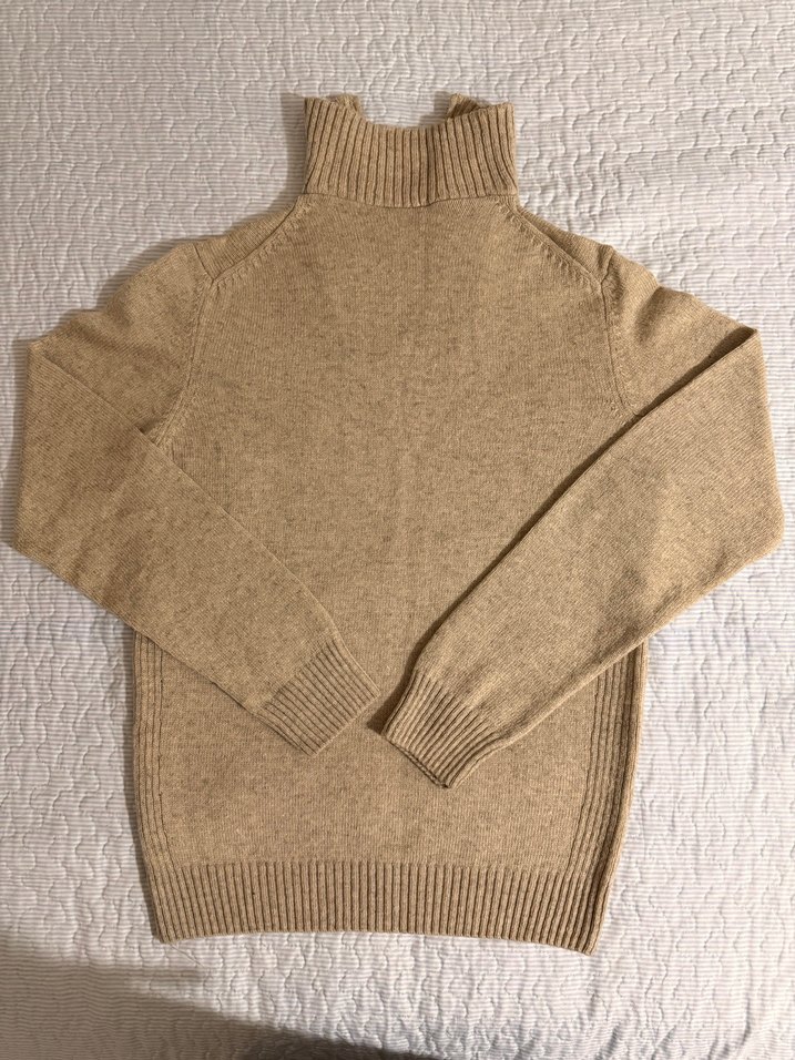 Bej Yarım Fermuarlı Yün Erkek Kazak - Görsel 2