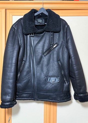 Siyah Kürklü Deri Biker Ceket - Görsel 2