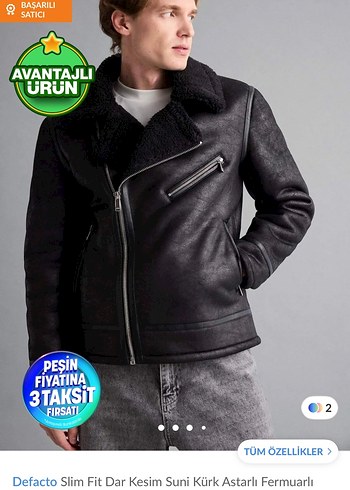 Siyah Kürklü Deri Biker Ceket - Görsel 5