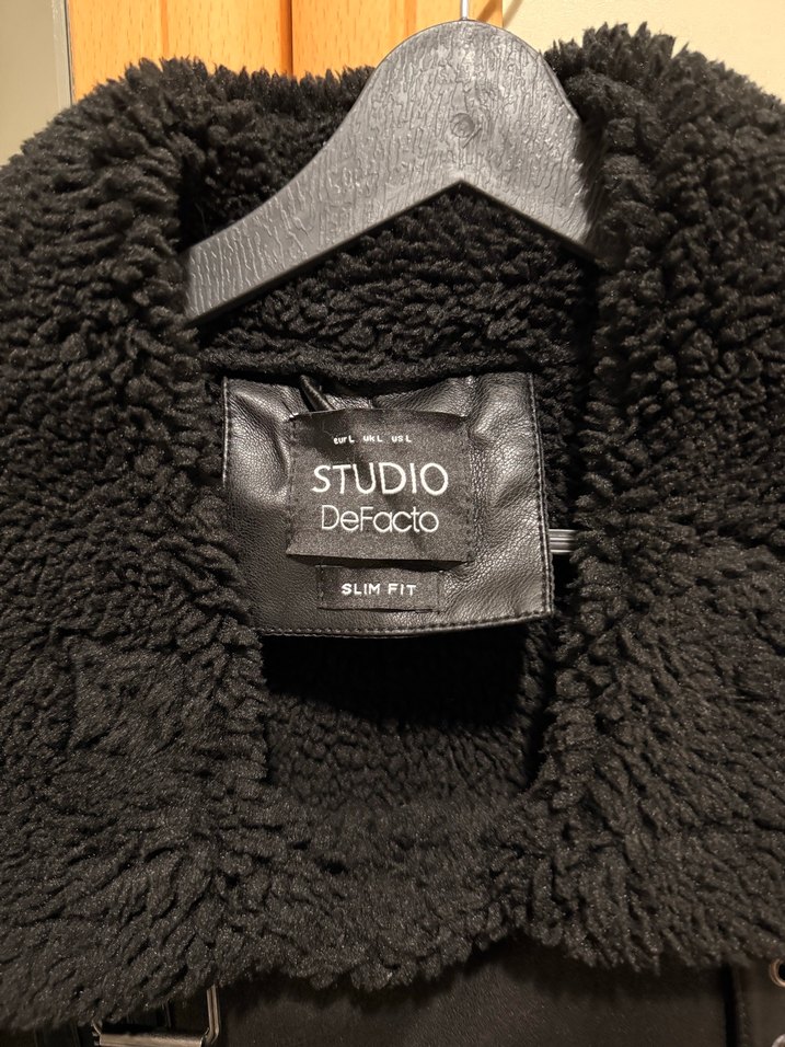 Siyah Kürklü Deri Biker Ceket - Görsel 4