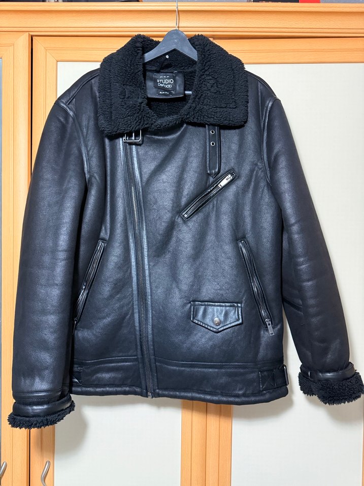 Siyah Kürklü Deri Biker Ceket - Görsel 2