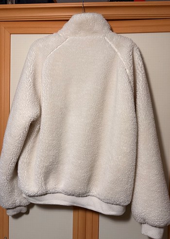 Beyaz Fermuarlı Unisex Çift Taraflı Polar Ceket - Görsel 2