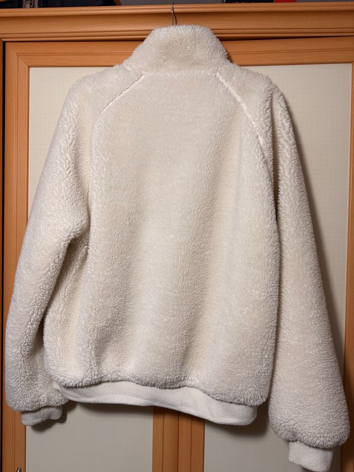 Beyaz Fermuarlı Unisex Çift Taraflı Polar Ceket - Görsel 2