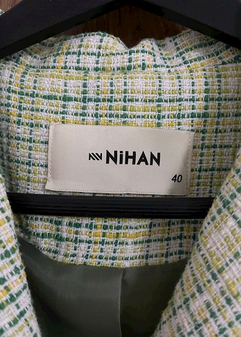 Düğmeli Yeşil Ekose Kadın Blazer - Görsel 4