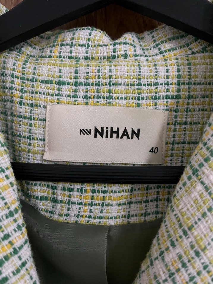 Düğmeli Yeşil Ekose Kadın Blazer - Görsel 4