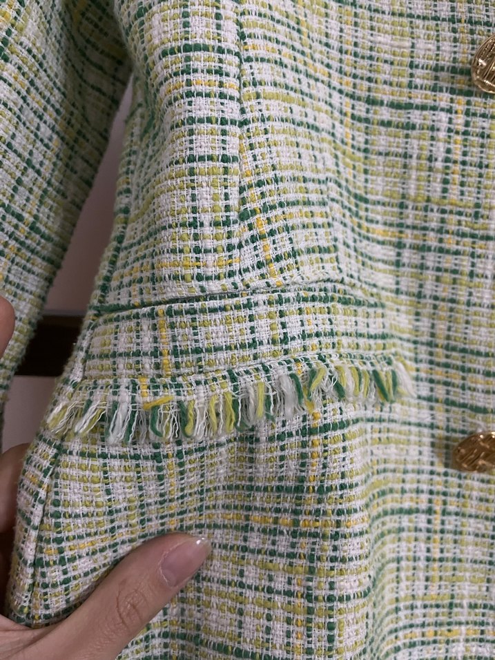 Düğmeli Yeşil Ekose Kadın Blazer - Görsel 2