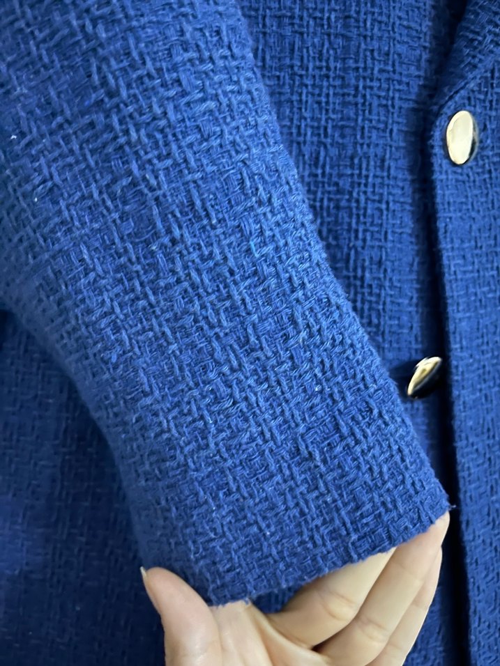 Düğmeli Mavi Kadın Keten Blazer Ceket - Görsel 2