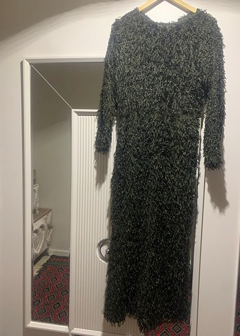 Kadın Uzun Yeşil Kürklü Triko Elbise - Görsel 2