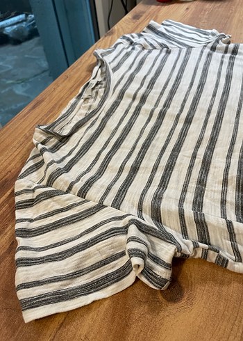 Gri Çizgili Hamile Keten Gömlek - Görsel 3