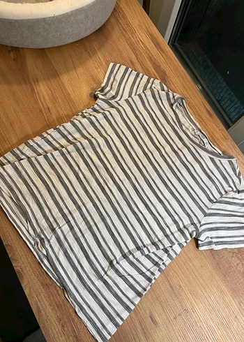 Gri Çizgili Hamile Keten Gömlek - Görsel 2