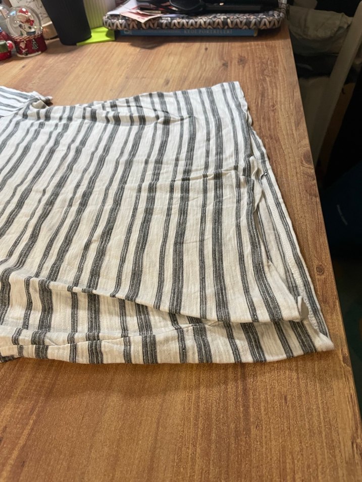 Gri Çizgili Hamile Keten Gömlek - Görsel 4