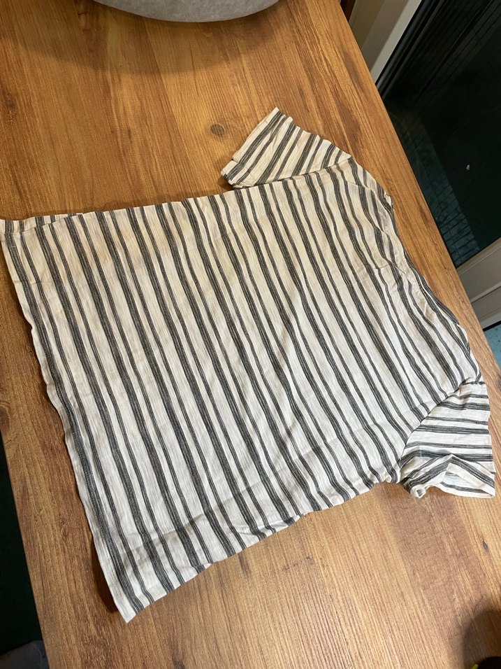 Gri Çizgili Hamile Keten Gömlek - Görsel 5