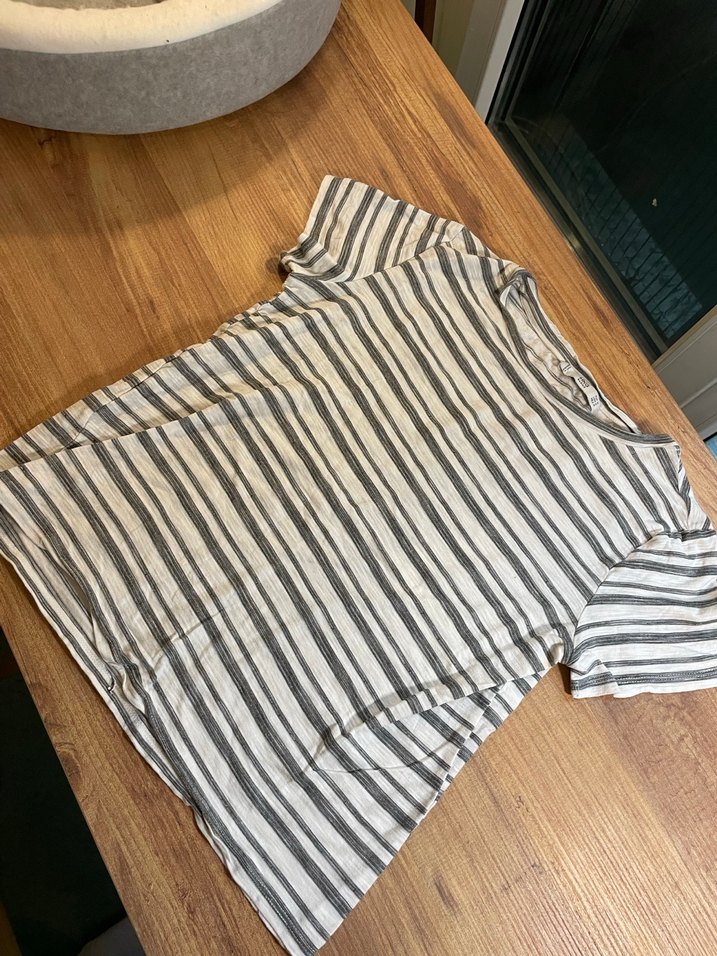 Gri Çizgili Hamile Keten Gömlek - Görsel 2