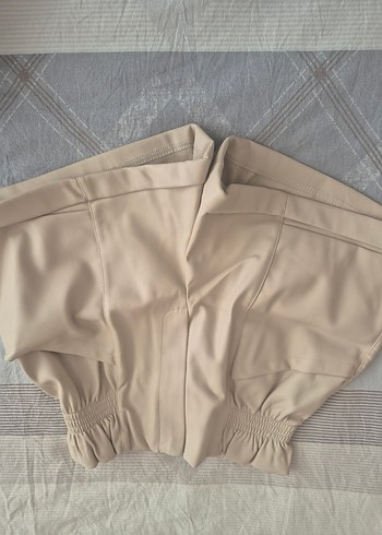 Bej Kadın Deri Mini Şort - Görsel 2